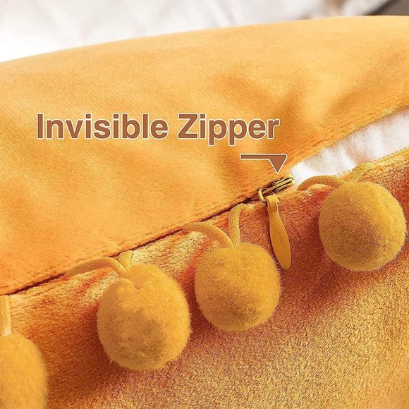 Decorative Throw Pillow Covers with Pom Poms Soft Particles Velvet Solid Cushion - Picture 3 of 6